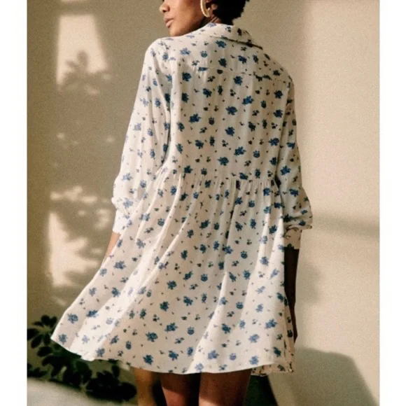 Sézane Aurora Mini Dress in Roses Bleues Floral Long Sleeve Prairie - Picture 9 of 15